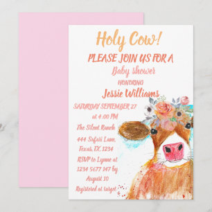 Invitation Cute Cow Boho Pays Bébé Fille Floral Occidental