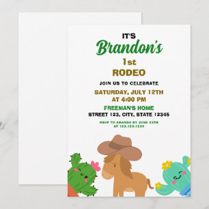 Invitation Cute Cowboy 1er Rodeo Cactus Anniversaire