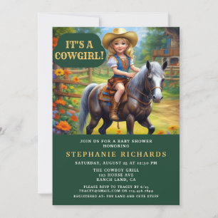 Invitation Cute Cowgirl Baby shower Horse Flower