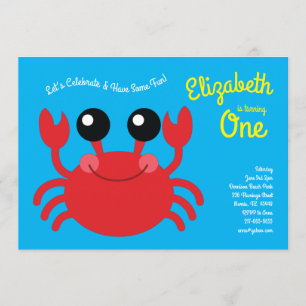 Invitation Cute Crab Beach Enfants 1er anniversaire