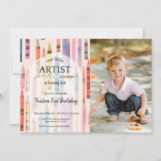 Invitation Cute Crayon Pastel Petit Artiste Photo Anniversair