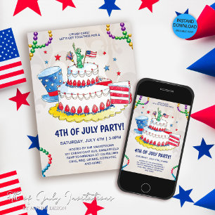 Invitation Cute Cream Cake Patriotique 4 juillet