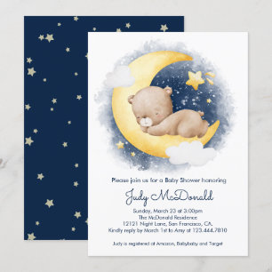 Invitation Cute Crescent Moon Teddy Bear Baby shower