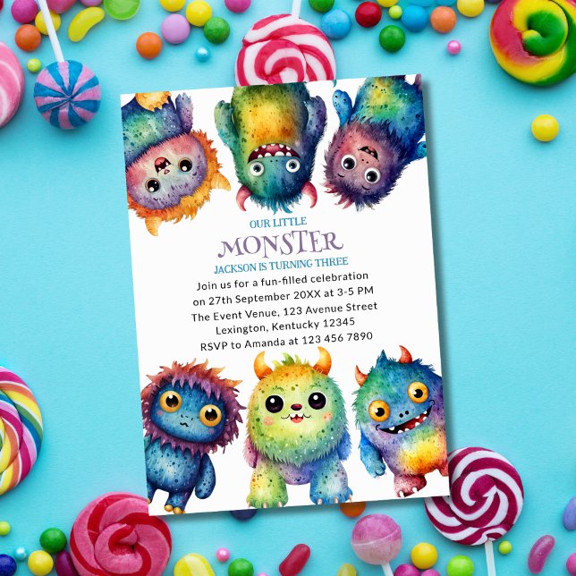 Invitation Cute Cudely Colorful Petits Monsters Anniversaire  (Créateur téléchargé)