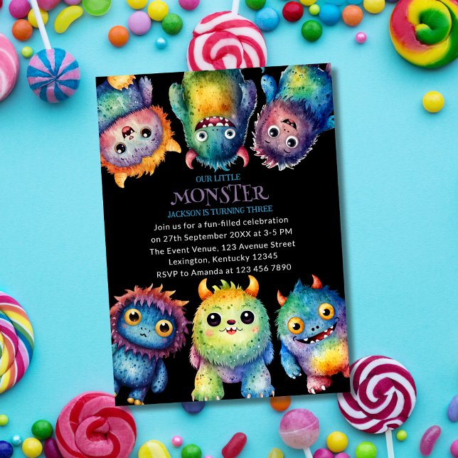 Invitation Cute Cudely Colorful Petits Monsters Anniversaire  (Créateur téléchargé)