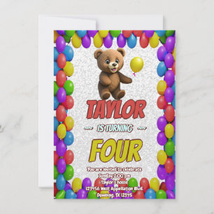 Invitation Cute Cudely Teddy Ours à thème Anniversaire Invita