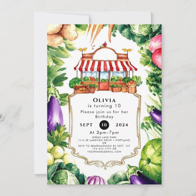 Invitation Cute Cultivé Localement Le Marché Agricole Anniver (Devant)