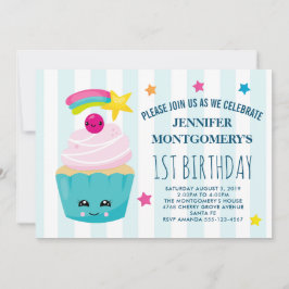 Invitation Cute Cupcake avec Kawaii Face Anniversaire