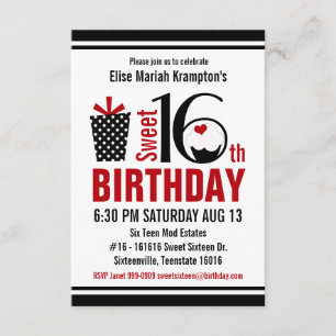 Invitation Cute Cupcake Black and Red Sweet 16 Anniversaire