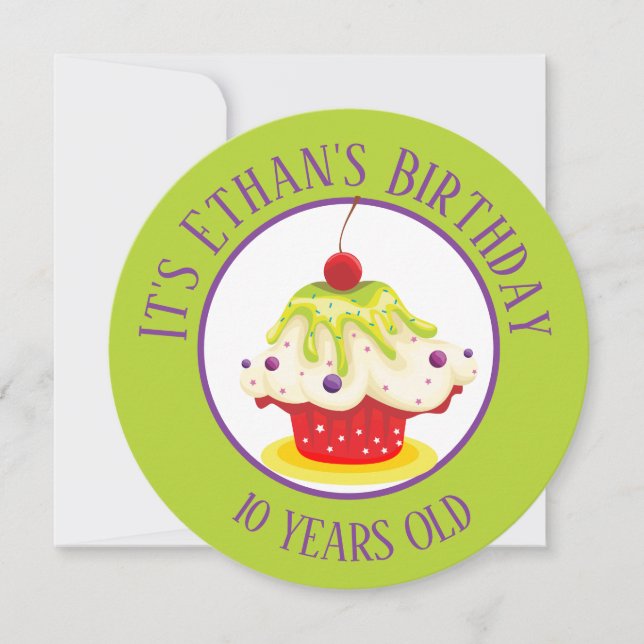 Invitation Cute Cupcake Bright Green Anniversaire de enfant (Devant)