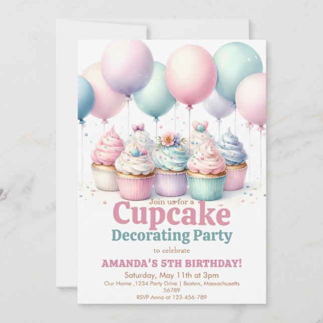 Invitation Cute Cupcake Décoration Fête Fille Baking Annivers (Devant)