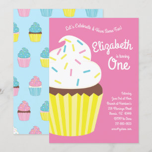 Invitation Cute Cupcakes 1er anniversaire aux enfants