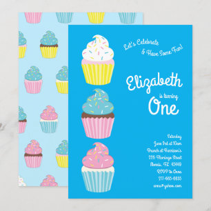Invitation Cute Cupcakes 1er anniversaire aux enfants