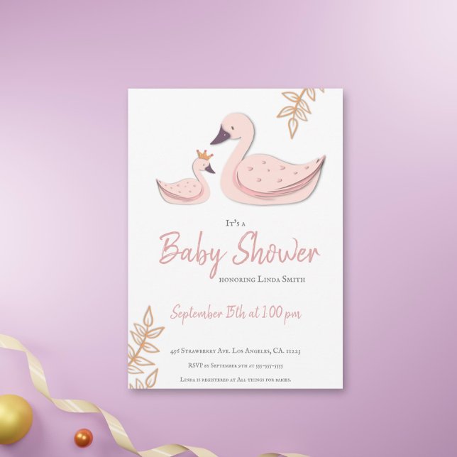Invitation Cute cygne rose avec Baby shower de la Couronne fi (Créateur téléchargé)