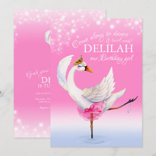 Invitation Cute cygne sur le ballet du lac 2e anniversaire in