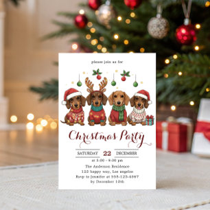 Invitation Cute Dachshund Dogs Christmas Party 