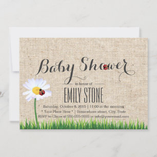 Invitation Cute Daisy & Ladybugs Baby shower Burlap