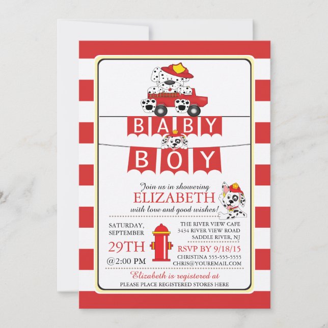 Invitation Cute Dalmation Baby shower de camion d'incendie In (Devant)