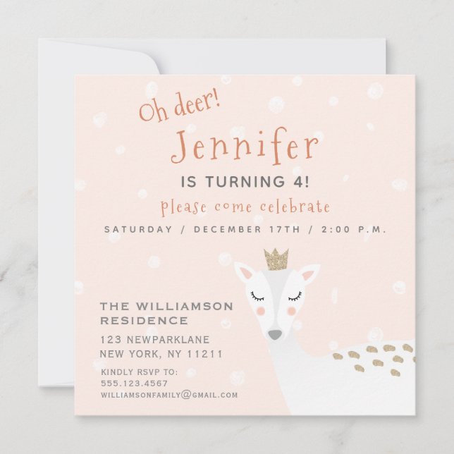 Invitation Cute Deer | Enfants Anniversaire d'hiver (Devant)