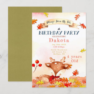 Invitation Cute Deer Fall Automne Anniversaire Fête Invitatio
