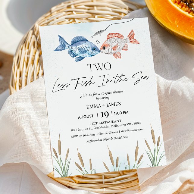 Invitation Cute Deux Poissons En Moins Dans La Mer Couples Nu (Cute Two Less Fish In The Sea Couples Shower invitation. Fish Themed Bridal Shower Invitation )