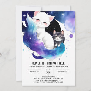 Invitation Cute Digital Kitten Anniversaire
