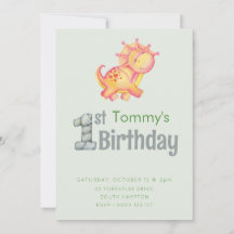 Cute Dinosaur 1er Anniversaire Fête Garçons Invita