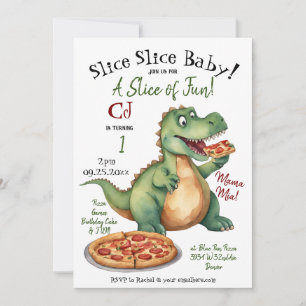 Invitation Cute Dinosaur 1er anniversaire Pizza Party
