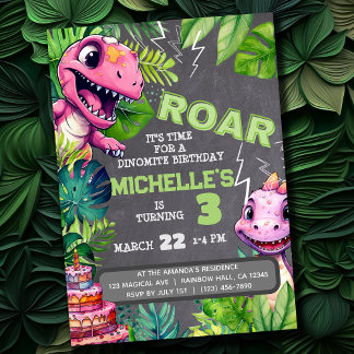 Invitation Cute Dinosaur Anniversaire de enfant Dino Chalkboa