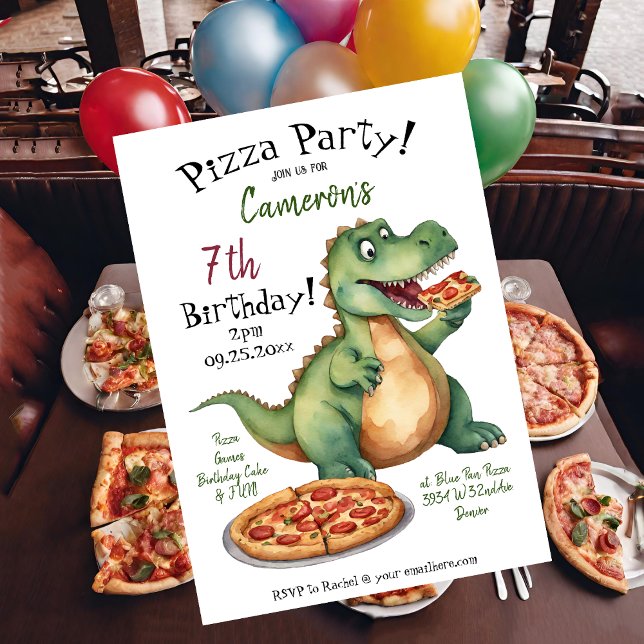 Invitation Cute Dinosaur Anniversaire Pizza Party (Créateur téléchargé)