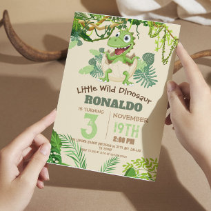Invitation Cute Dinosaur Anniversaire Vert Tropical 3ème