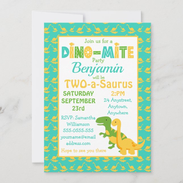 Invitation Cute Dinosaur Boys fête d'anniversaire (Devant)