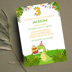 Invitation Cute Dinosaur Boys Troisième fête d'anniversaire