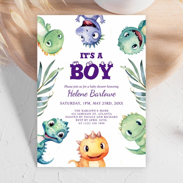 Invitation Cute Dinosaur C'est un Baby shower garçon (Cute Dinosaur It's A Boy Baby Shower Invitation)