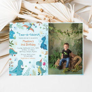 Invitation Cute Dinosaur Deux-A-Saurus 2e anniversaire Photo