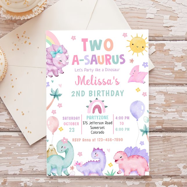 Invitation Cute Dinosaur Deux-A-Saurus 2e fête d'anniversaire (Créateur téléchargé)