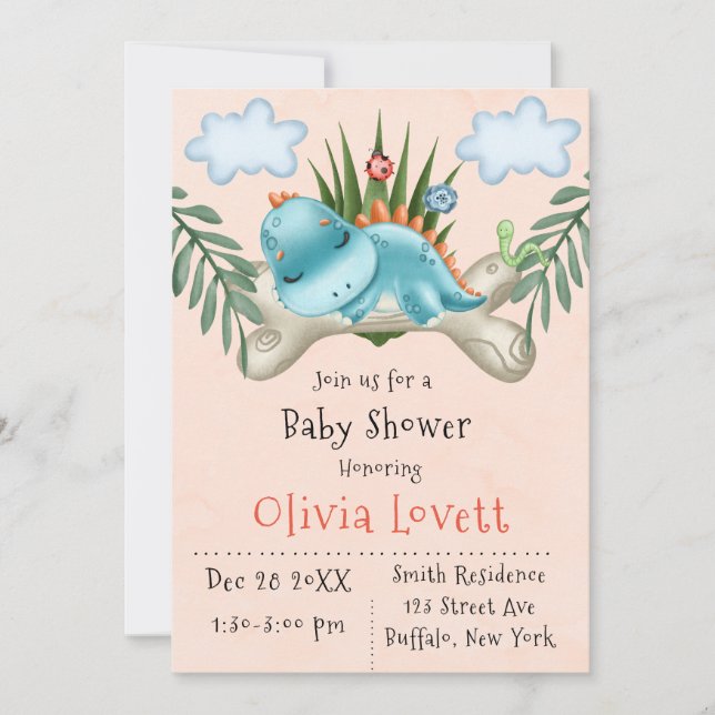 Invitation Cute Dinosaur et les amis Baby shower garçon (Devant)