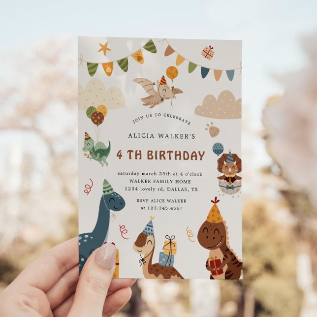 Invitation Cute Dinosaur Fête Animaux Anniversaire de enfant (Créateur téléchargé)