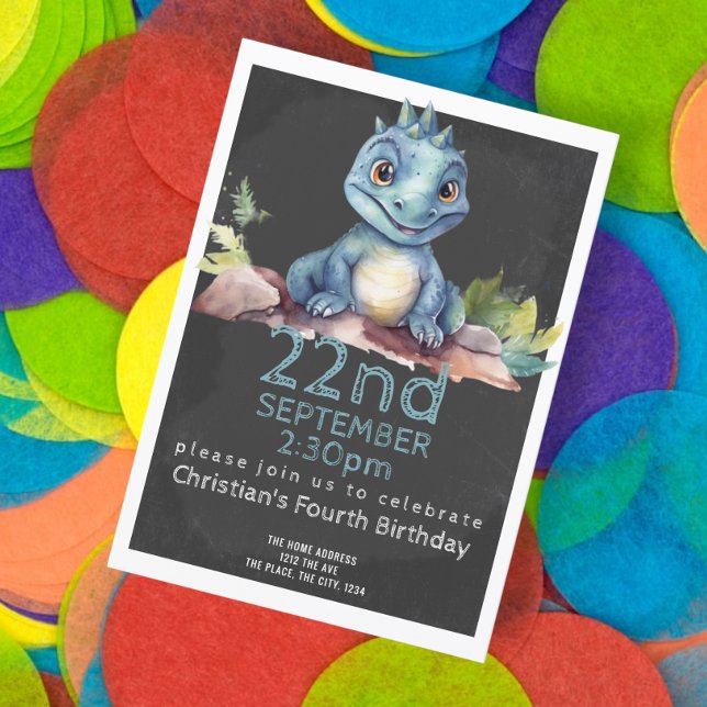 Invitation Cute Dinosaur fête d'anniversaire Personnalisée (Cute little blue dinosaur birthday party invitations from Ricaso )