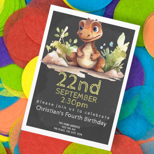 Invitation Cute Dinosaur fête d'anniversaire Personnalisée (Cute little dinosaur birthday party invitations from Ricaso )