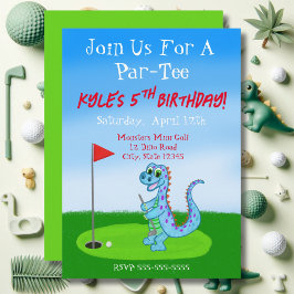 Invitation Cute Dinosaur Golf Thème 5ème anniversaire