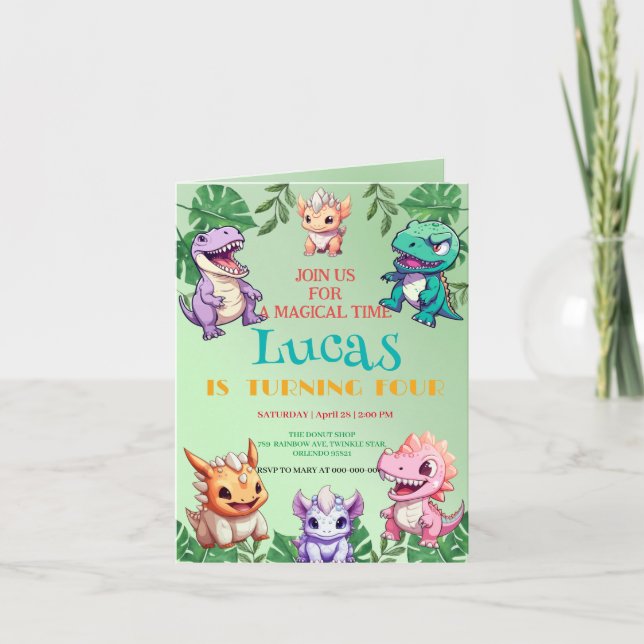Invitation Cute dinosaur jungle anniversaire de enfant de l'é (Devant)