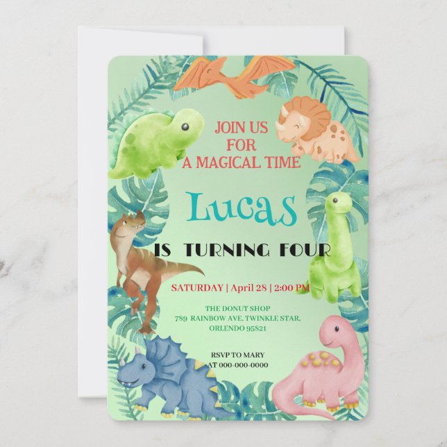 Invitation Cute dinosaur jungle anniversaire de enfant de l'é (Devant)