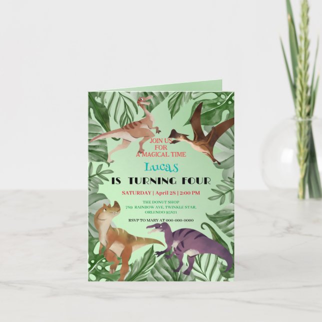 Invitation Cute dinosaur jungle anniversaire de enfant de l'é (Devant)