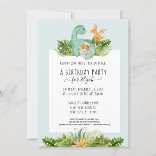 Invitation Cute Dinosaur Jungle Foliage fête d'anniversaire g