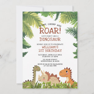 Invitation Cute Dinosaur Jurassic Green Fête d'anniversaire
