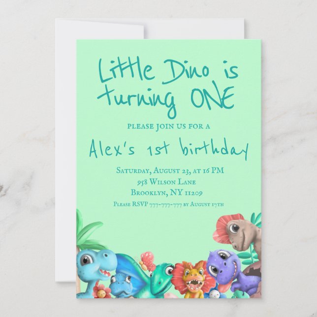 Invitation Cute Dinosaur Little Dino fête son anniversaire (Devant)