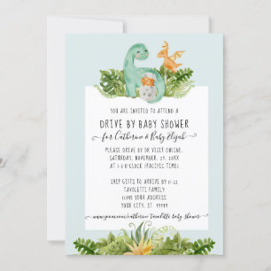 Invitation Cute Dinosaur Maman Foliage Bébé Drive Par Douche 