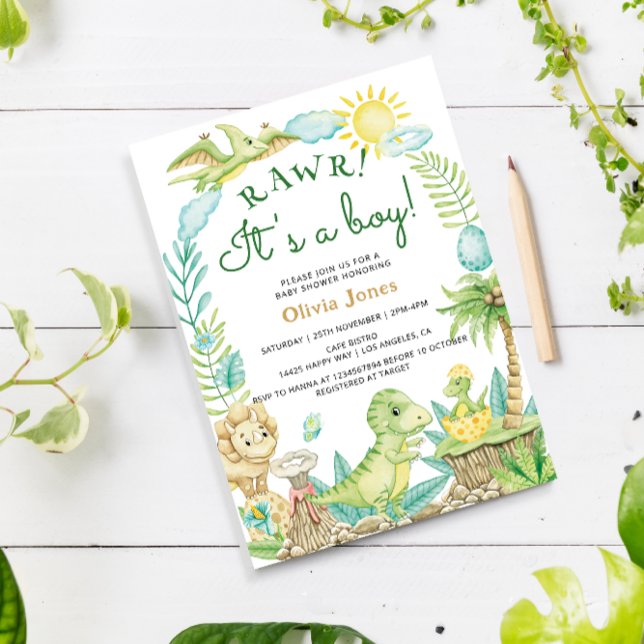 Invitation Cute Dinosaur Oeuf Aquarelle Baby shower garçon (Créateur téléchargé)