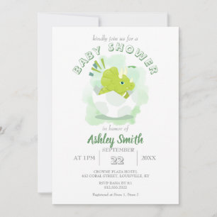 Invitation Cute Dinosaur Oeuf Vert Aquarelle Baby shower Inv.